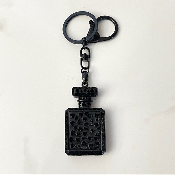 Luxury Perfume Bottle Bag Charm Key Chain - Black Colorful Rhinestone Bling‎ - Picture 4 of 5